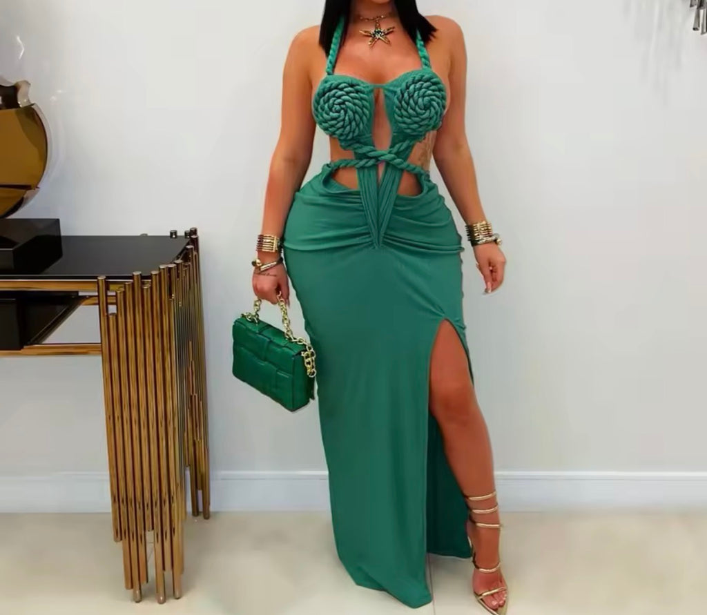 Robe mode américaine, tressé avec fente sexy
