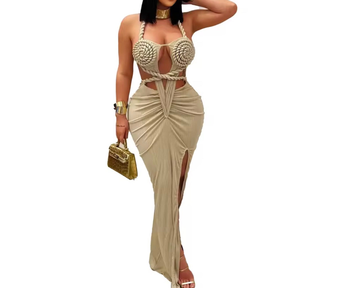 Robe mode américaine, tressé avec fente sexy