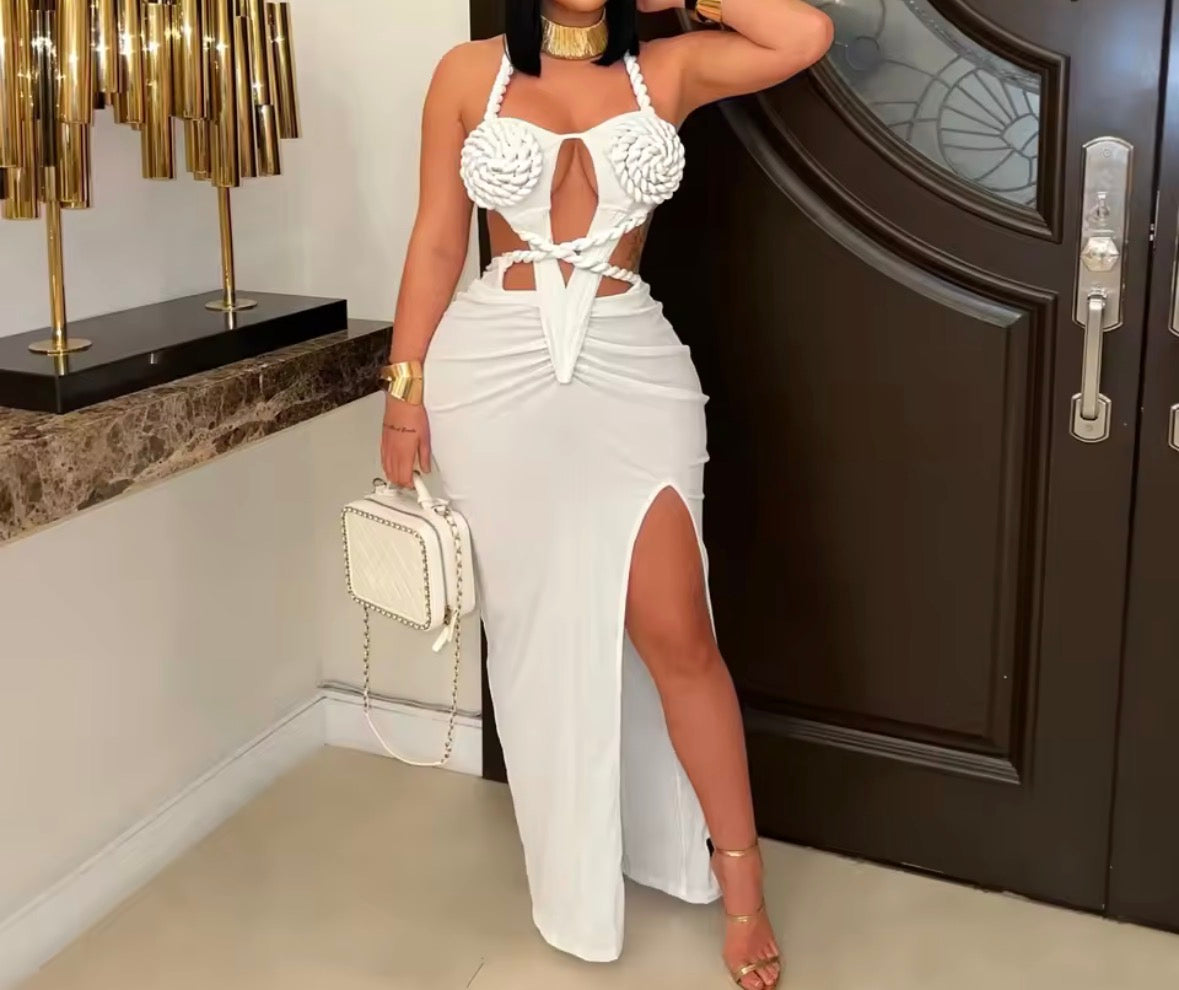 Robe mode américaine, tressé avec fente sexy