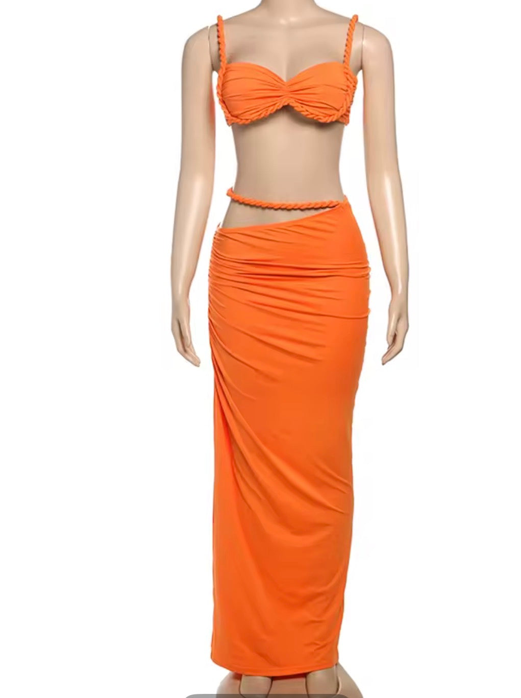 Ensemble 2 pièces femmes,haut tressé + jupes longues slim