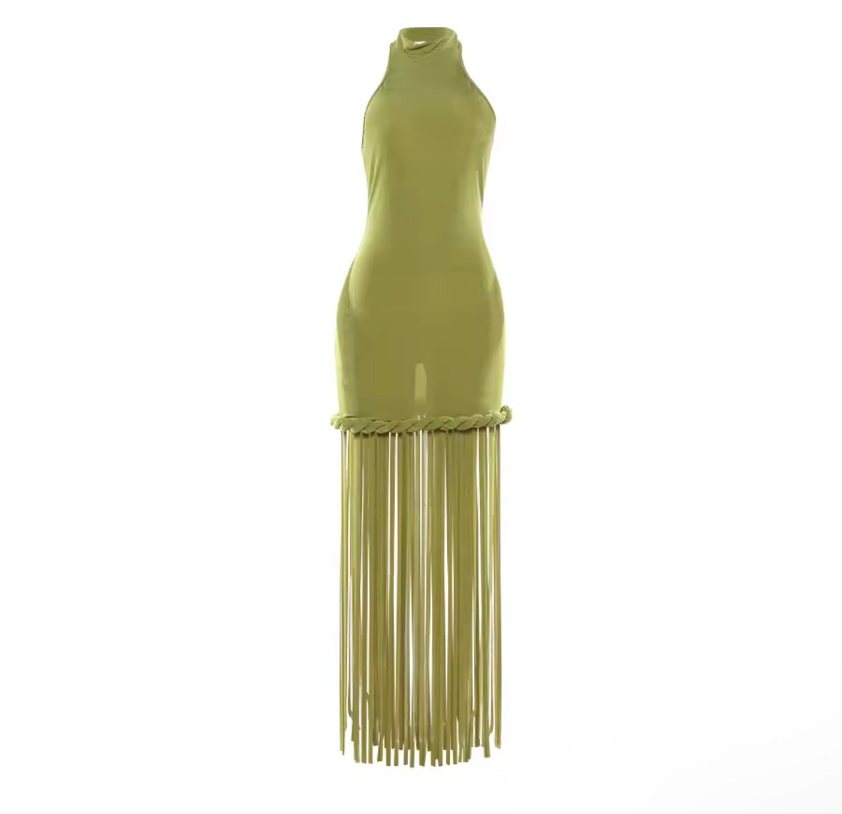 Robe longue pour femme, sexy , dos nu,extensible,moulant avec frange