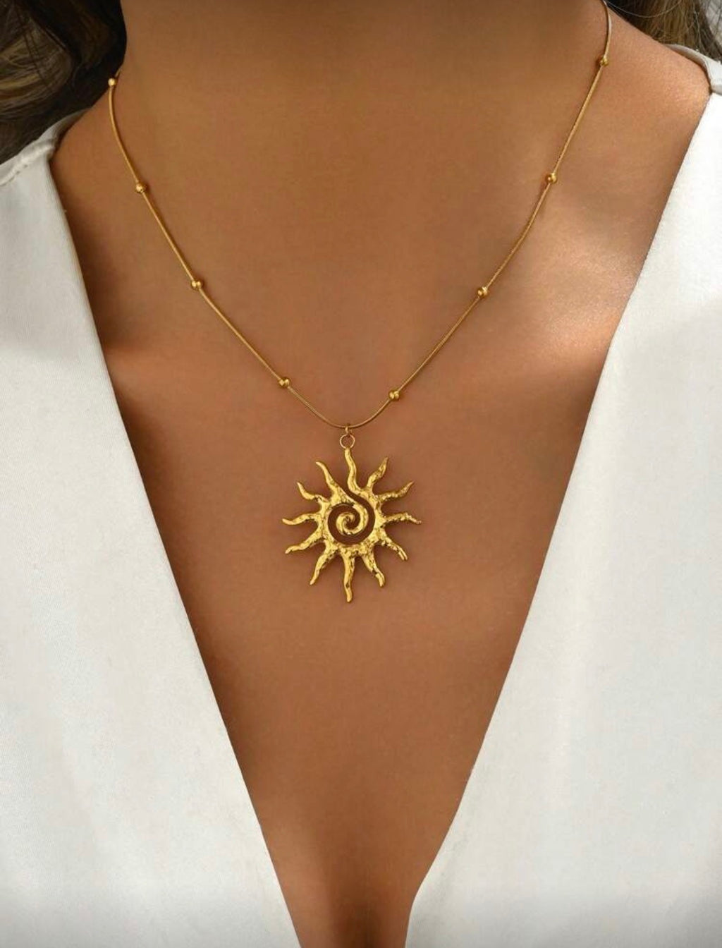 Collier pendentif Soleil, acier inoxydable