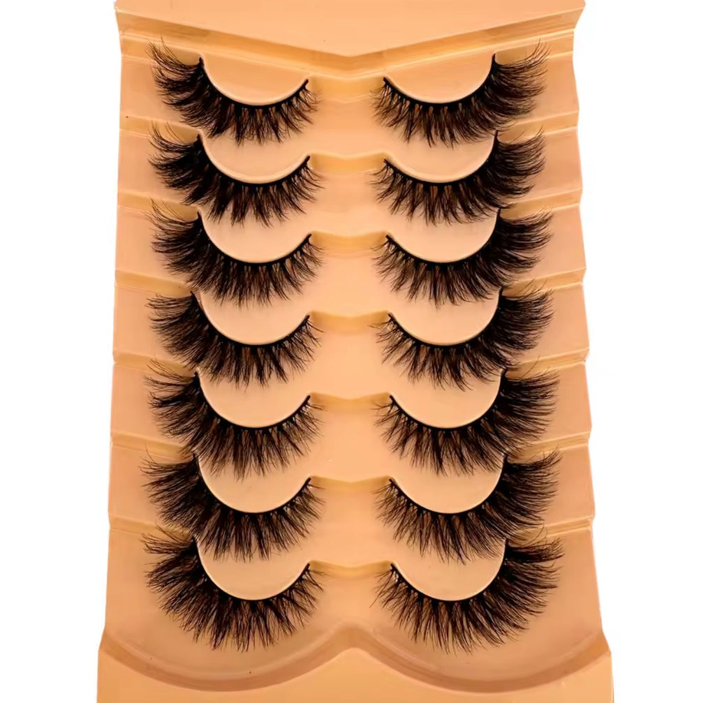 Cils effet œil de chat 3D naturels, faux cils courbée,7 paires