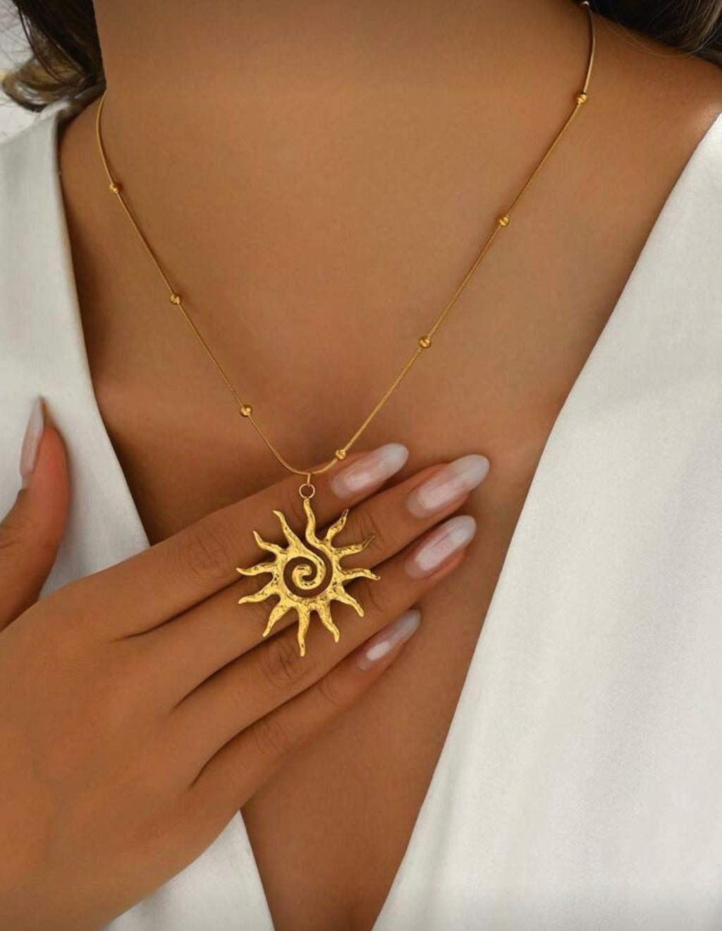 Collier pendentif Soleil, acier inoxydable