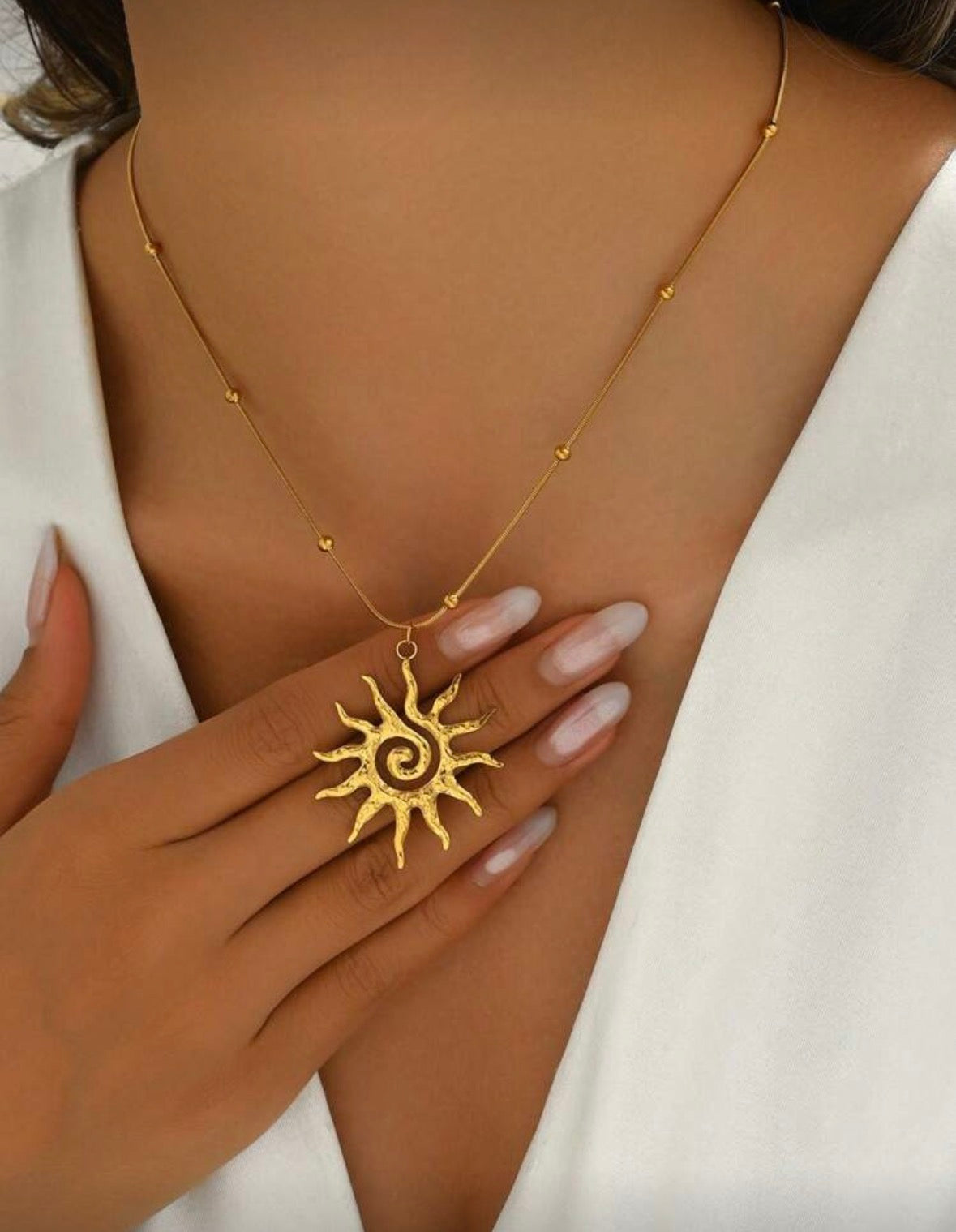 Collier pendentif Soleil, acier inoxydable