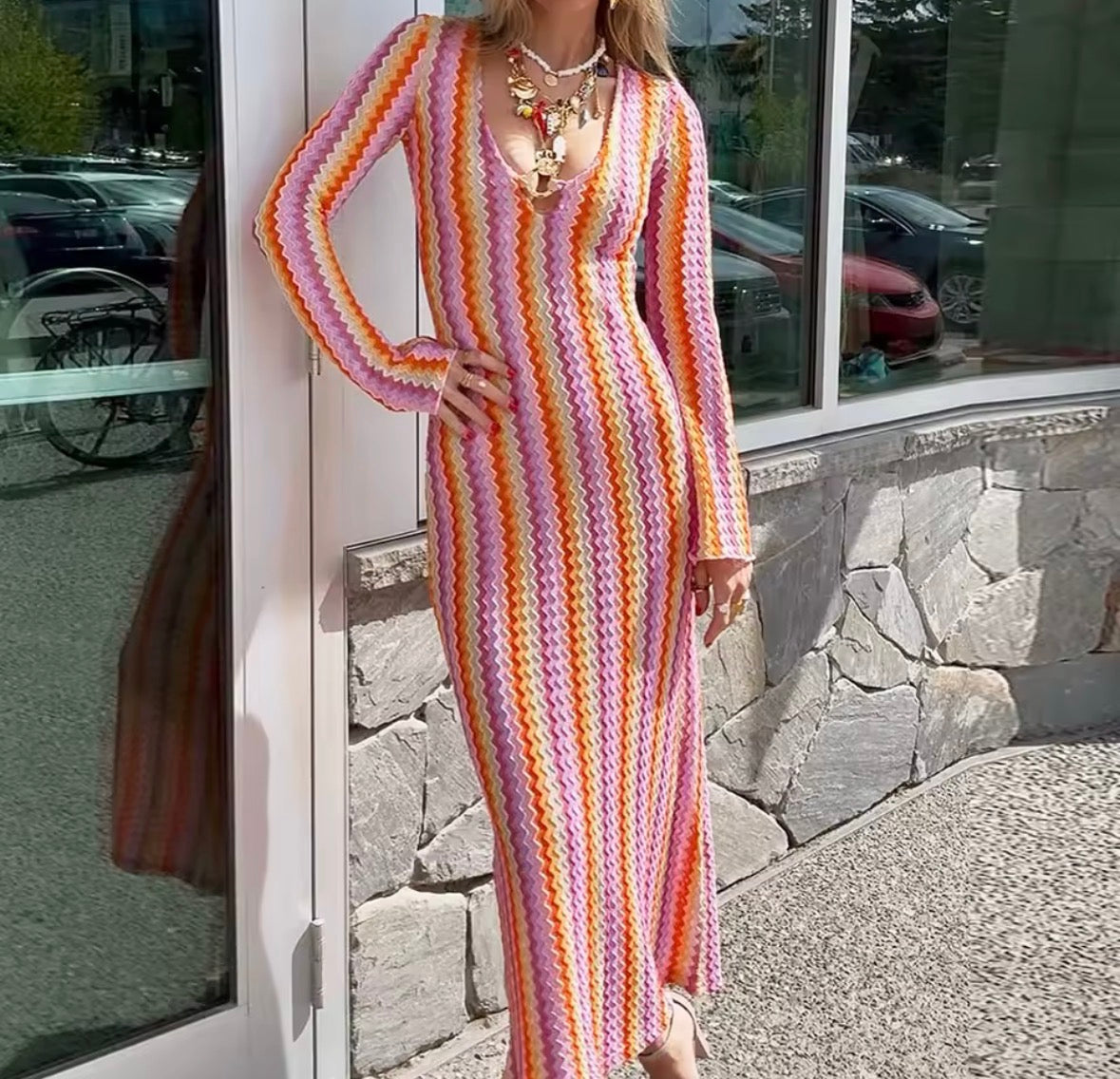 Robe moulante imprimer rayé