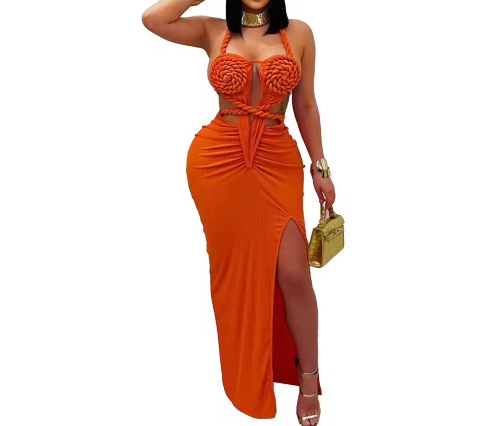 Robe mode américaine, tressé avec fente sexy