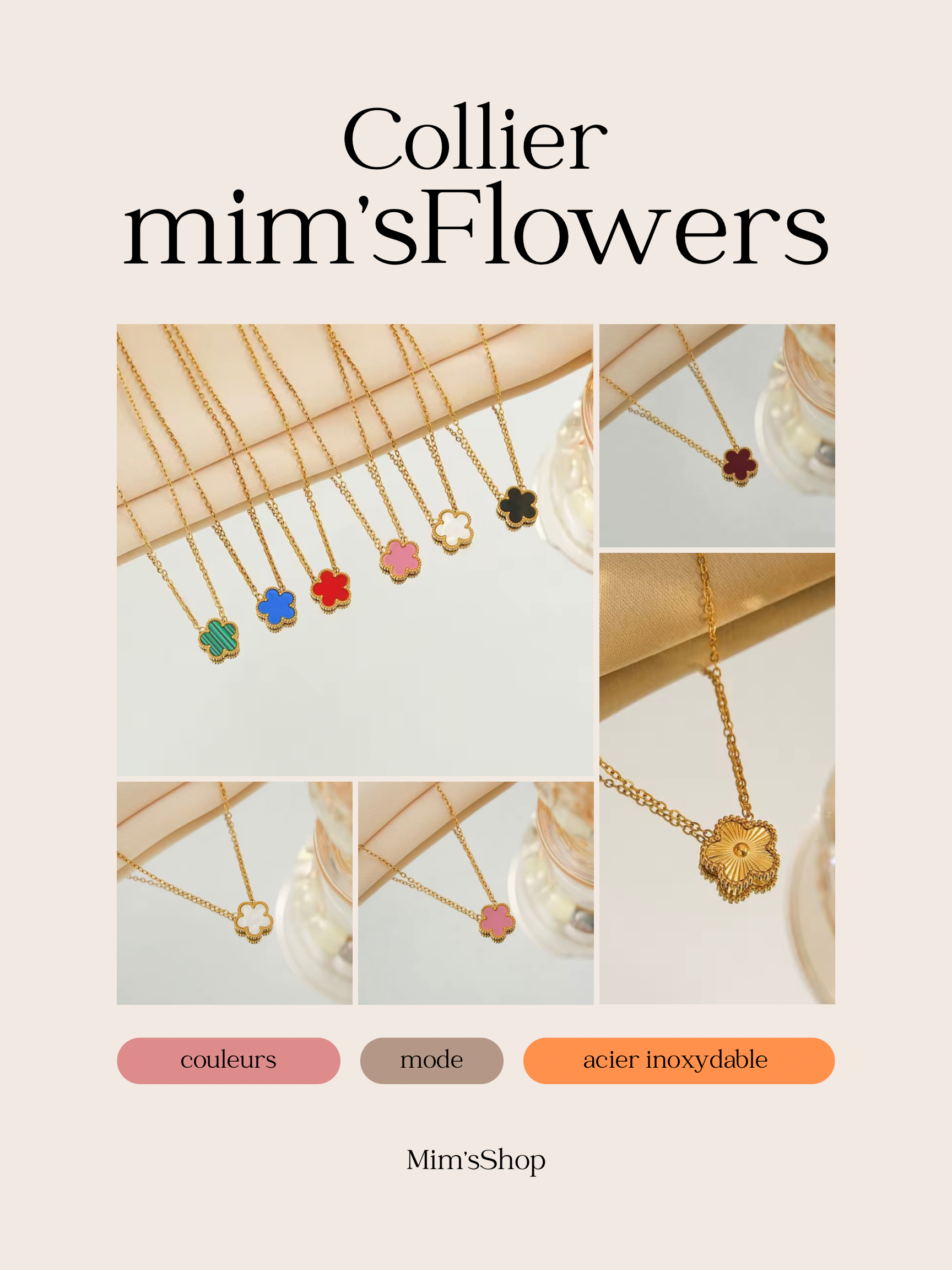 Collier Flowers acier inoxydable